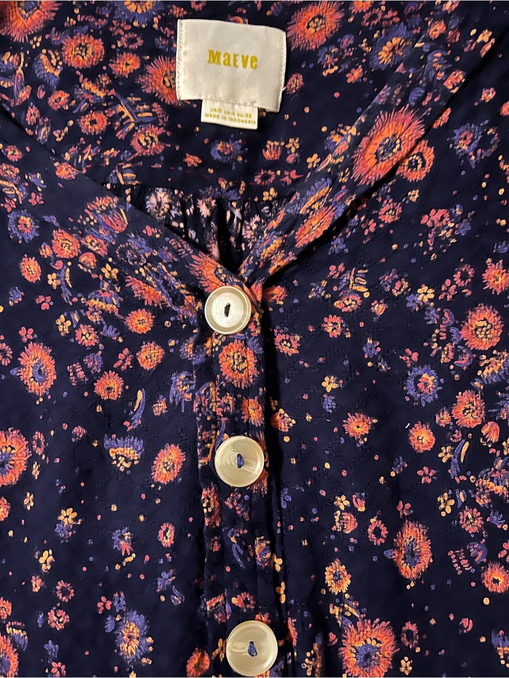 Maeve for Anthropologie Navy Floral Button-Front Rayon/silk blouse - Picture 2 of 6